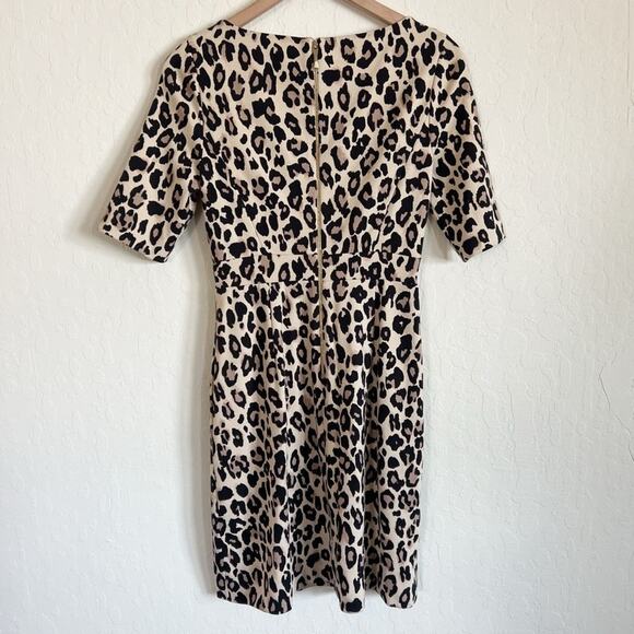 Kate Spade Leopard Print Ponte Knit Sheath Dress size 4 Short Sleeve Gold Zipper - Picture 6 of 8